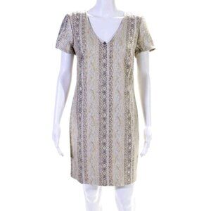 Trina Turk Metallic Shift Dress Gold Size 6 Short Sleeves Back Zip Lined NWT